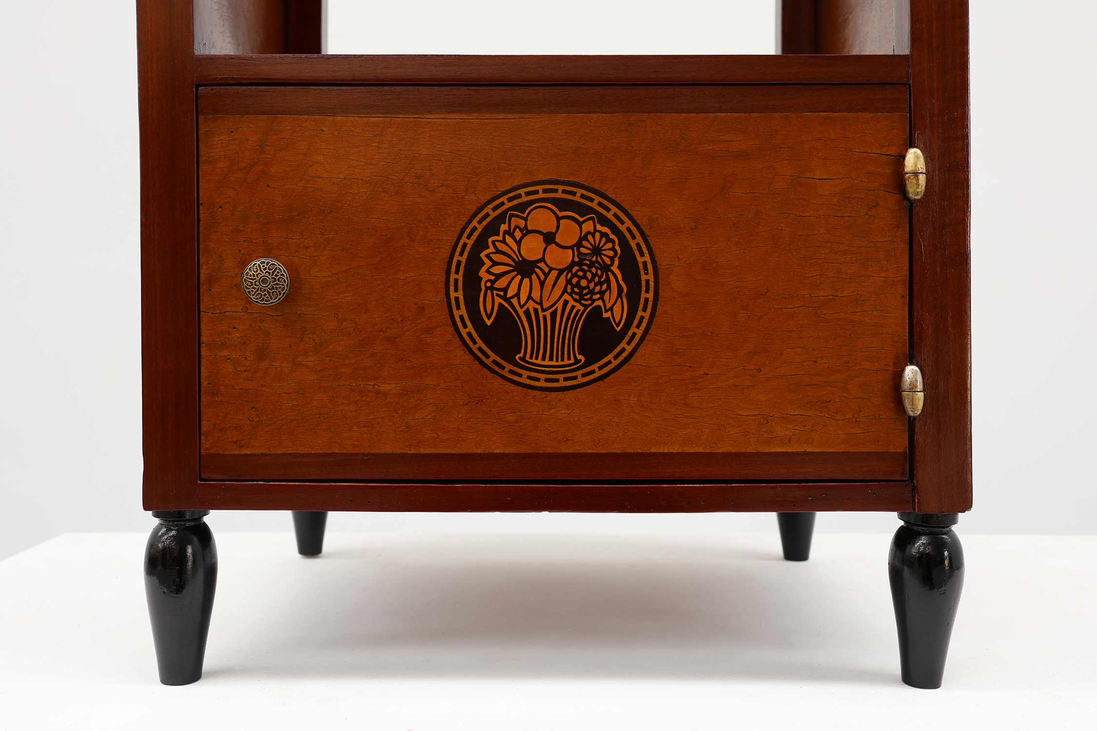 Arched Art Deco side table with storage unit and black marble top, France ca. 1920thumbnail